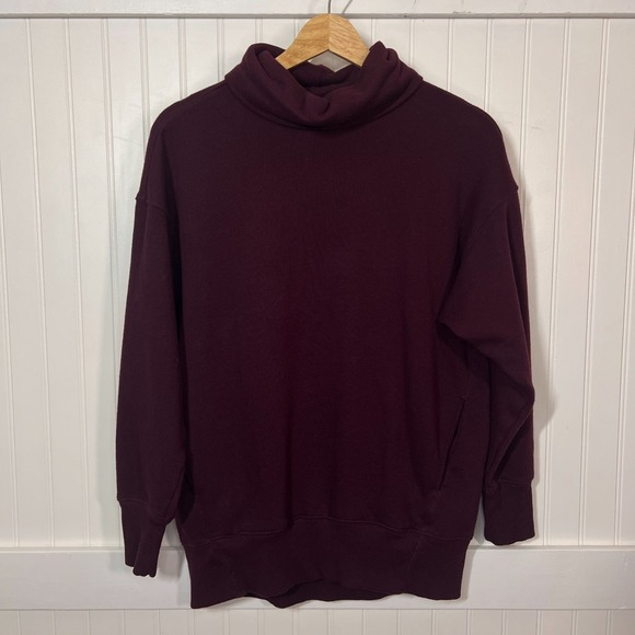 aerie Sweaters - Aerie Roll Neck Sweater XS Burgundy Cabincore Fisherman Cozy Pockets Pullover